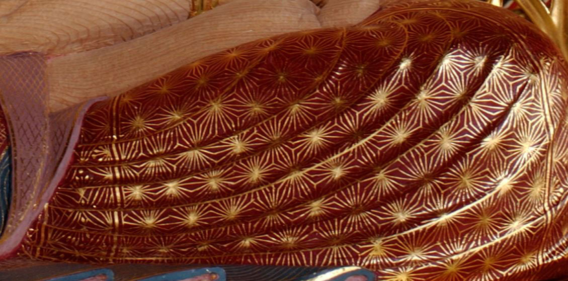 Kirigane (a technique of cutting gold leaf into thin threads and gluing them together while painting.)